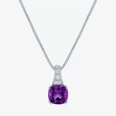 Fine Jewelry Gemstone Sterling Silver Cushion Pendant Necklace In Purple