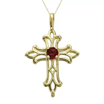 Fine Jewelry Genuine Garnet 10k Yellow Gold Cross Pendant Necklace In Red