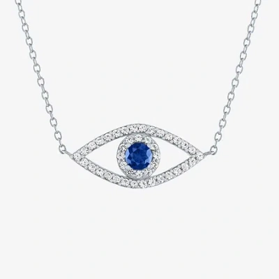 Fine Jewelry "protector" Womens Lab Created Blue Sapphire Sterling Silver Evil Eye Pendant Necklace In Transparent
