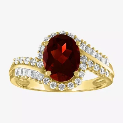 Fine Jewelry Womens Genuine Red Garnet 14k Gold Over Silver Oval Bypass Cocktail Ring In Transparent