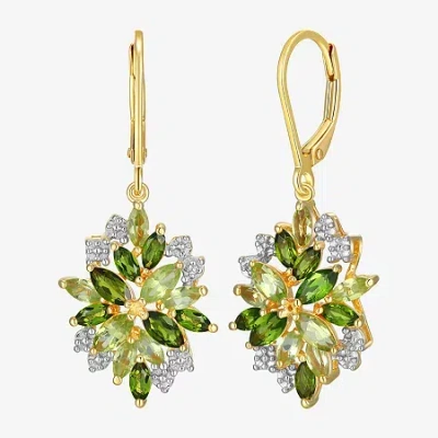 Fine Jewelry Womens Genuine Green Peridot 18k Gold Over Silver Drop Earrings In Transparent