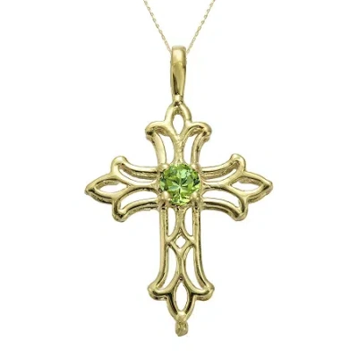 Fine Jewelry Genuine Peridot 10k Yellow Gold Cross Pendant Necklace In Green