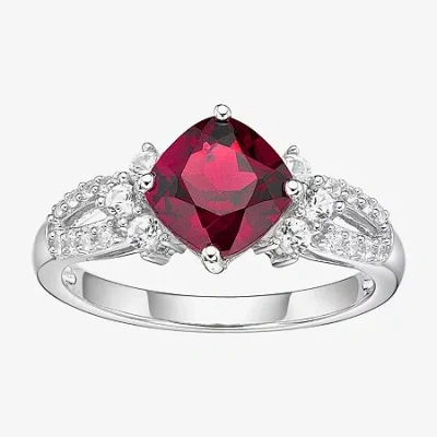 Fine Jewelry Womens Lab-created Ruby & Lab-created White Sapphire Sterling Silver Cocktail Ring In Transparent