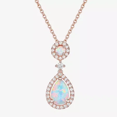 Fine Jewelry Womens Gemstone 14k Rose Gold Over Silver Pear Pendant Necklace In Multi