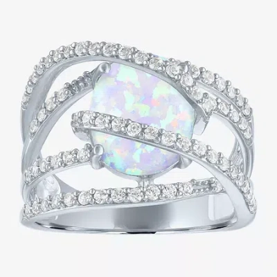 Fine Jewelry Womens Lab-created Opal & Lab-created White Sapphire Sterling Silver Cocktail Ring In Transparent
