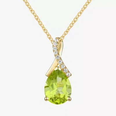 Fine Jewelry Womens Gemstone Sterling Silver Or 14k Gold Over Silver Pear Pendant Necklace In Green