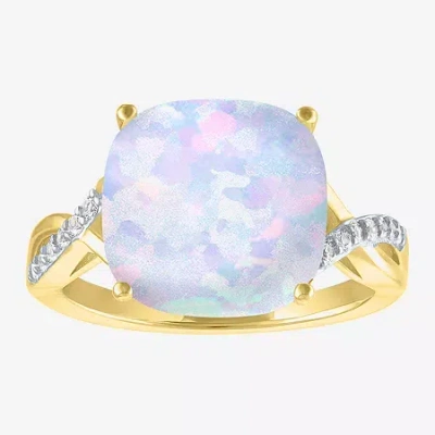 Fine Jewelry Womens Lab Created White Opal 14k Gold Over Silver Crossover Side Stone Cocktail Ring In Transparent