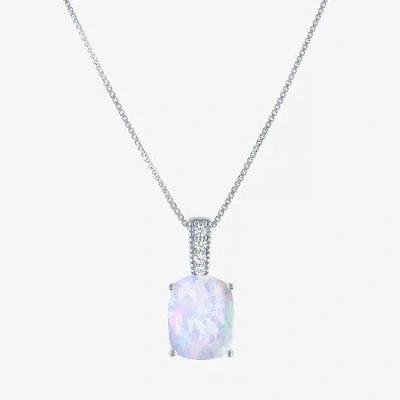 Fine Jewelry Womens Lab Created White Opal Sterling Silver 18 Inch Pendant Necklace In Transparent
