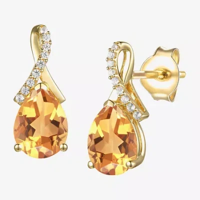 Fine Jewelry Womens Gemstone Sterling Silver Or 14k Gold Over Silver 14mm Pear Stud Earrings In Yellow