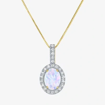 Fine Jewelry Womens Diamond Accent Lab Created White Opal 10k Gold Oval 18 Inch Pendant Necklace In Transparent