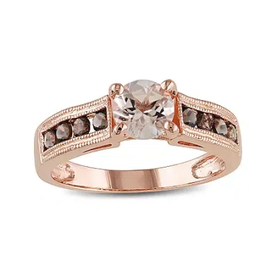Fine Jewelry Genuine Morganite And Smoky Quartz 14k Rose Gold Over Sterling Silver Ring In Pink