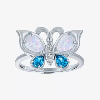 Fine Jewelry Womens Lab Created White Opal Sterling Silver Butterfly Cocktail Ring In Transparent