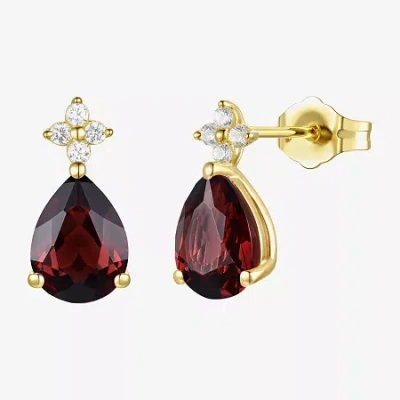 Fine Jewelry (i-j/i2-i3) Womens 1/10 Ct. T.w. Genuine Red Garnet 10k Gold Pear Drop Earrings In Red