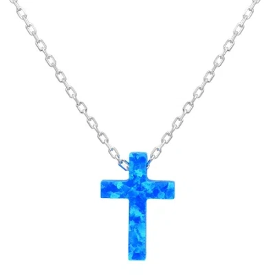 Fine Jewelry Womens Lab Created Blue Opal Sterling Silver Cross 18 Inch Pendant Necklace In Transparent