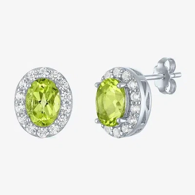 Fine Jewelry Gemstone Oval Sterling Silver 10mm Oval Stud Earrings In Green