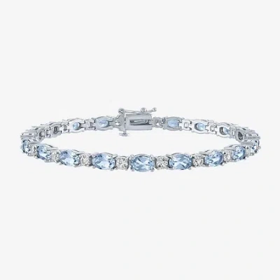Fine Jewelry Gemstone Sterling Silver Oval 7.5 Inch Tennis Bracelet In Blue