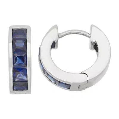 Fine Jewelry Womens Lab Created Blue Sapphire Sterling Silver 12mm Hoop Earrings In Transparent
