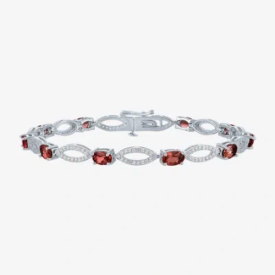 Fine Jewelry Gemstone Sterling Silver Oval Tennis Bracelet In Burgundy