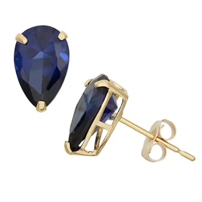Fine Jewelry Lab Created Blue Sapphire 10k Gold 9mm Pear Stud Earrings In Transparent