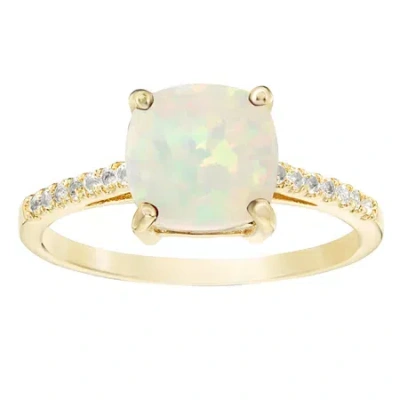 Fine Jewelry Womens Lab Created White Opal 14k Gold Over Silver Cocktail Ring In Transparent