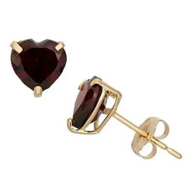Fine Jewelry Genuine Red Garnet 10k Gold 6.1mm Heart Stud Earrings In Transparent