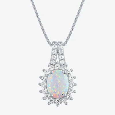 Fine Jewelry Womens Lab Created White Opal Sterling Silver 18 Inch Pendant Necklace