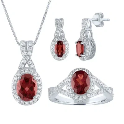 Fine Jewelry Womens Genuine Red Garnet Sterling Silver 3-pc. Jewelry Set In Burgundy