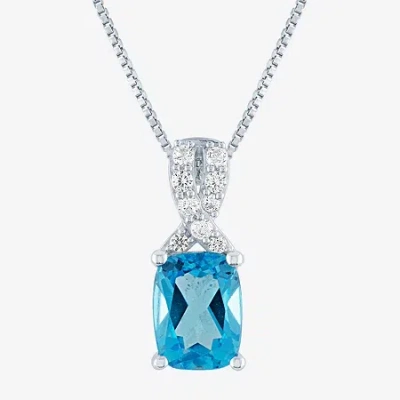 Fine Jewelry Womens Genuine Blue Topaz Sterling Silver 18 Inch Pendant Necklace