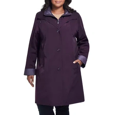 Gallery Womens Plus Water Resistant Midweight Raincoat In Purple