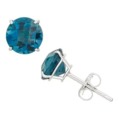 Fine Jewelry Genuine Blue Topaz 10k Gold 6mm Stud Earrings In Transparent