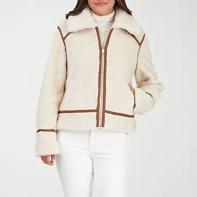 Frye And Co Womens Faux Fur Midweight Bomber Coat In White