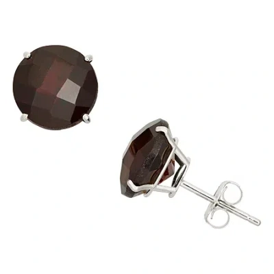 Fine Jewelry Genuine Red Garnet 10k Gold 8mm Round Stud Earrings In Transparent