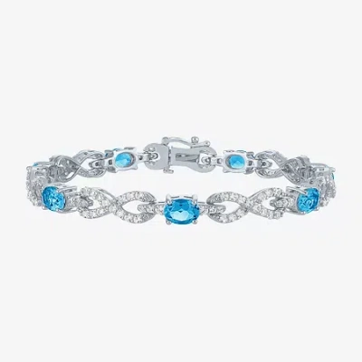 Fine Jewelry Gemstone Sterling Silver Infinity 7.5 Inch Tennis Bracelet In Blue