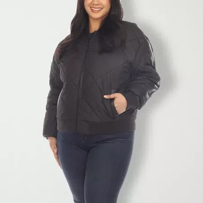 White Mark Womens Plus Lightweight Bomber Jacket In Black