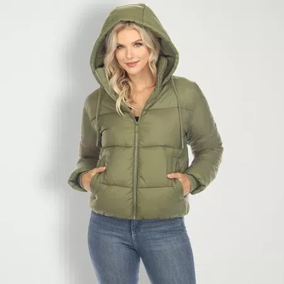 White Mark Womens Water Resistant Lightweight Puffer Jacket In Green