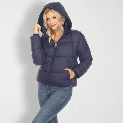 White Mark Womens Water Resistant Lightweight Puffer Jacket In Blue