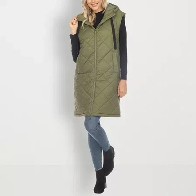 White Mark Womens Water Resistant Lightweight Puffer Vest In Green