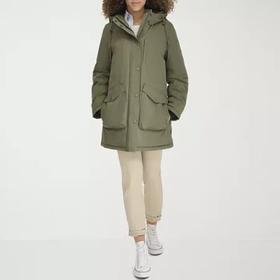 Dockers Womens Hooded Water Resistant Midweight Parka In Green