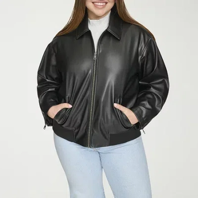 Levi 's Womens Plus Faux Leather Midweight Bomber Jacket In Black