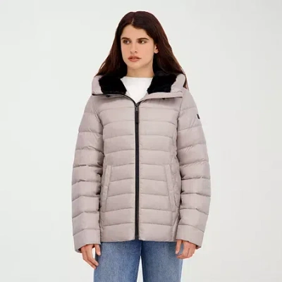 Hfx Womens Faux Fur Water Resistant Midweight Puffer Jacket In Multi