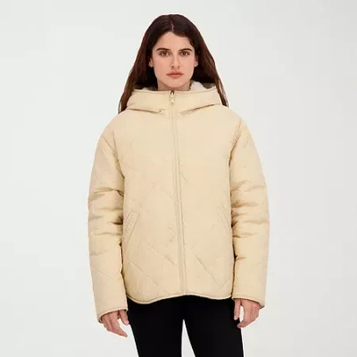 Hfx Womens Faux Fur Water Resistant Midweight Quilted Jacket In Sand