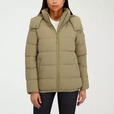 Hfx Womens Faux Fur Water Resistant Heavyweight Puffer Jacket In Green