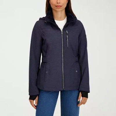 Hfx Womens Faux Fur Water Resistant Midweight Softshell Jacket In Blue