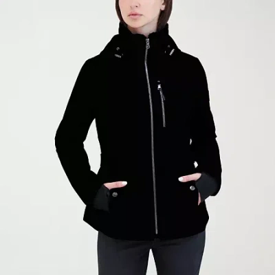Hfx Womens Faux Fur Water Resistant Midweight Softshell Jacket In Black