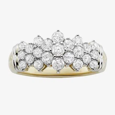 Fine Jewelry 1 Ct.t.w. Natural Diamond 10k Two-tone Gold Pyramid Ring In Transparent