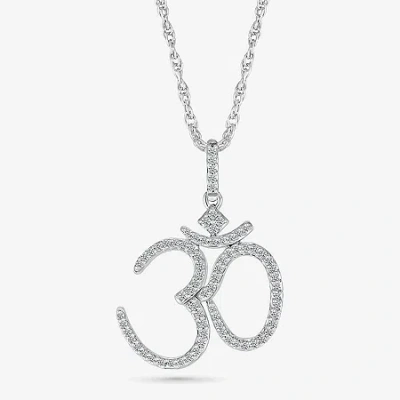Fine Jewelry Ohm Symbol Womens 1/4 Ct. T.w. Natural White Diamond 14k White Gold 18 Inch Pendant Necklace In Transparent