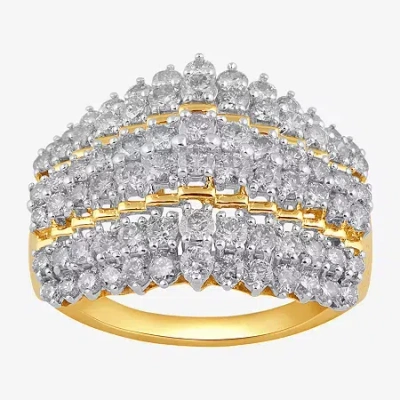 Fine Jewelry Womens 2 Ct. T.w. Natural White Diamond 10k Or 14k White Or Yellow Gold Cocktail Ring In Yellow