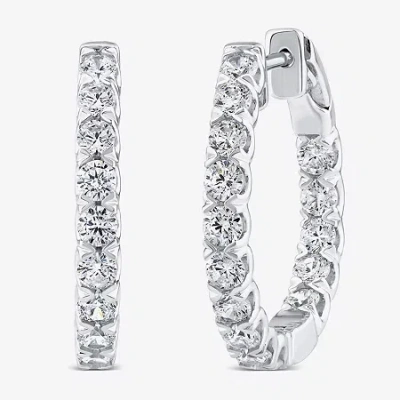 Fine Jewelry (si2/ H) Womens 2 Ct. T.w. Lab Grown White Diamond 10k White Gold 22.5mm Hoop Earrings In Silver