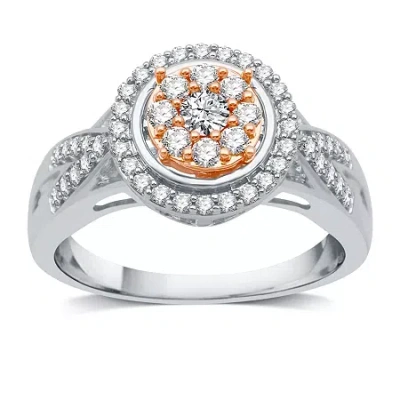 Fine Jewelry Diamond Blossom Womens 1/2 Ct. T.w. Natural White Diamond 10k Two Tone Gold Halo Cocktail Ring