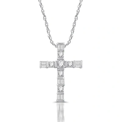 Fine Jewelry Womens 1/4 Ct. T.w. Natural White Diamond 10k Gold Cross 18 Inch Pendant Necklace In Transparent